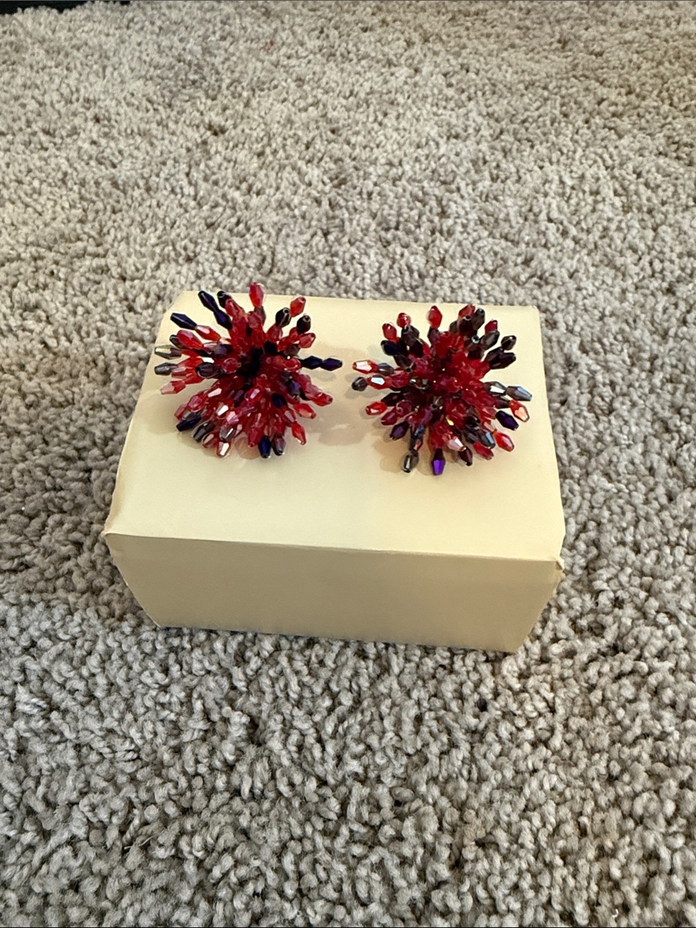 Sassy Jones Clip On Rochinda Purple & Red Beaded Burst Statement Earrings
